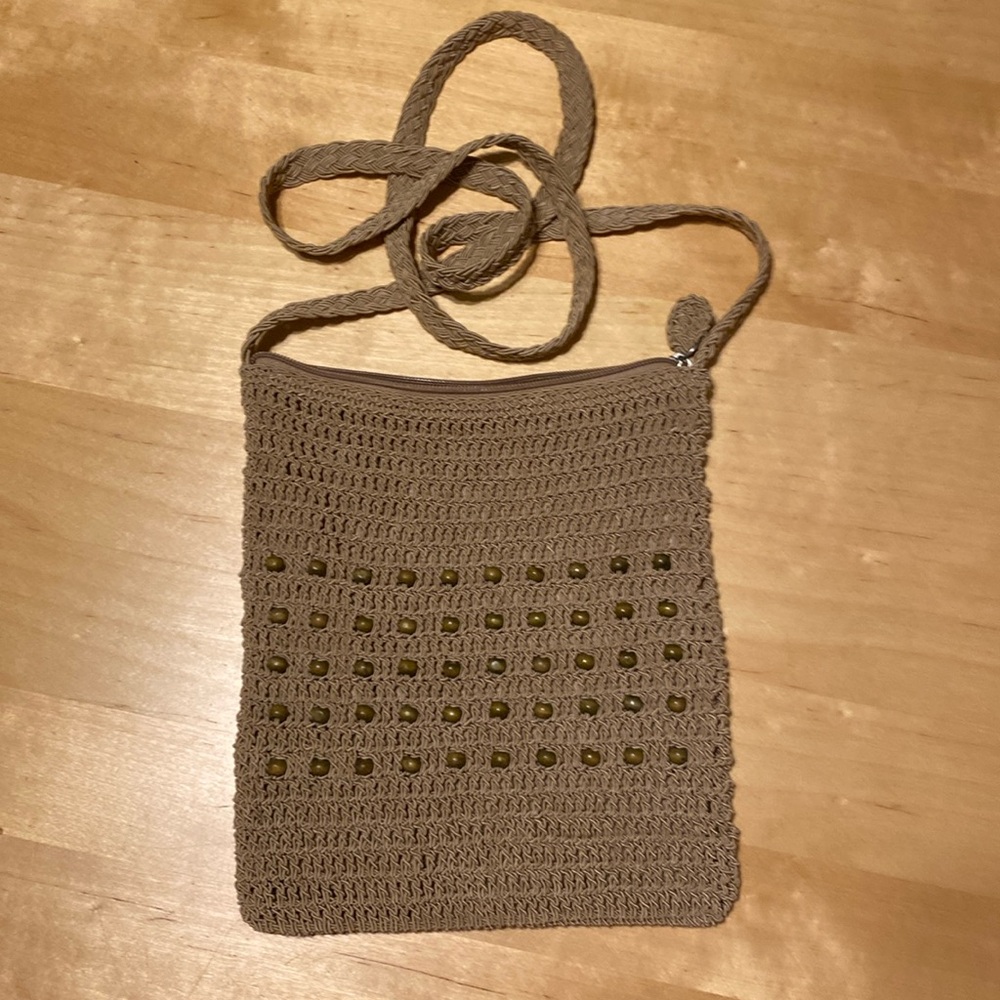 Tan Woven Crossbody Bag